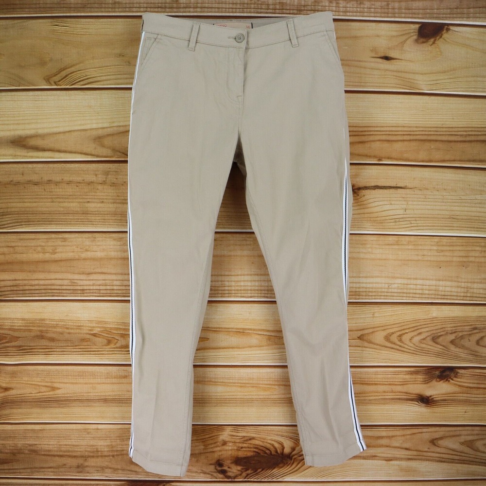 NEXT Chino Pants Womens 14 Long Brown Cotton Blend Side Stripe Pockets Mid Rise
